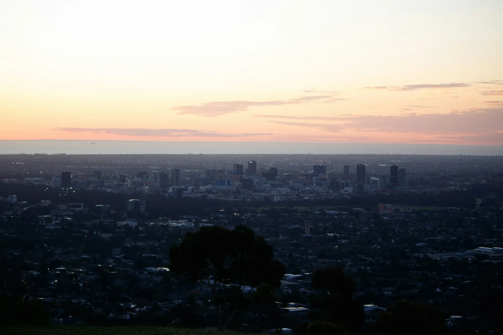 Adelaide city at dusk from the hills